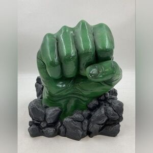 Marvel Green Hulk Fist Sculpture with Black Rock Base